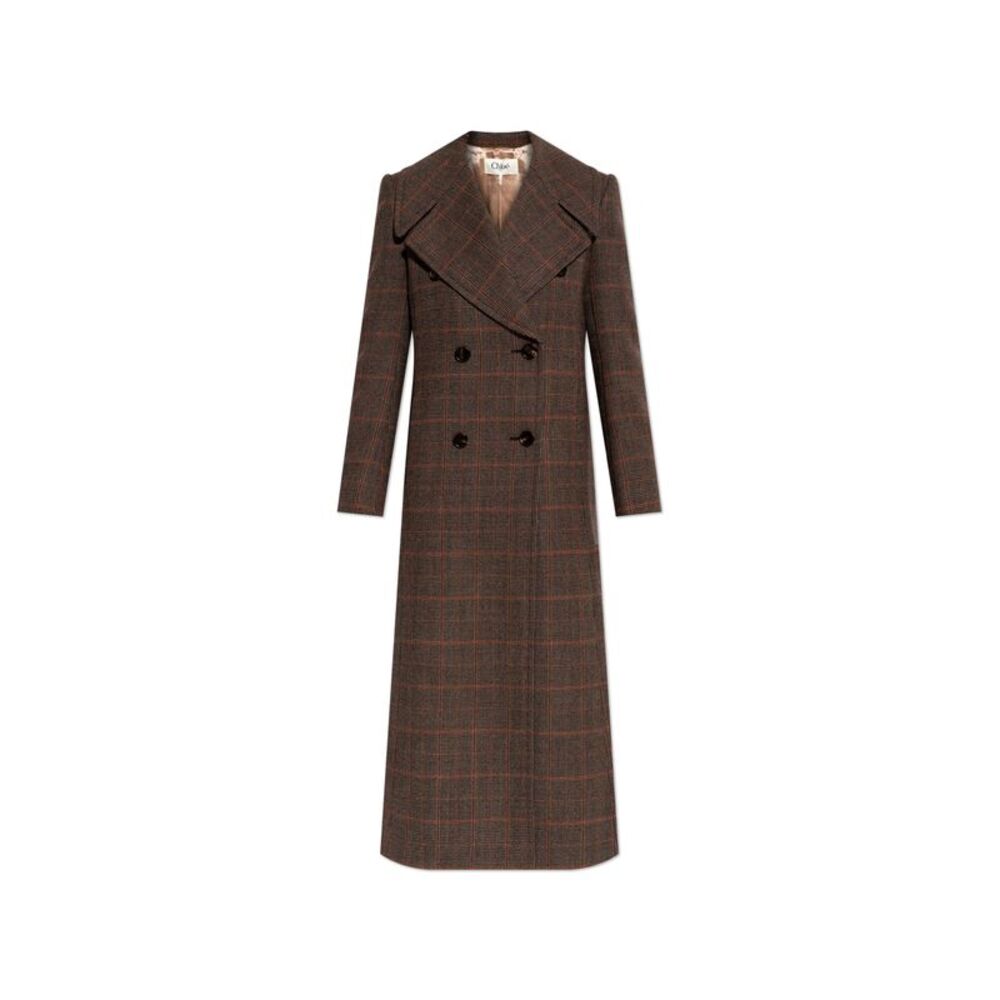 Double-breasted check-pattern coat
